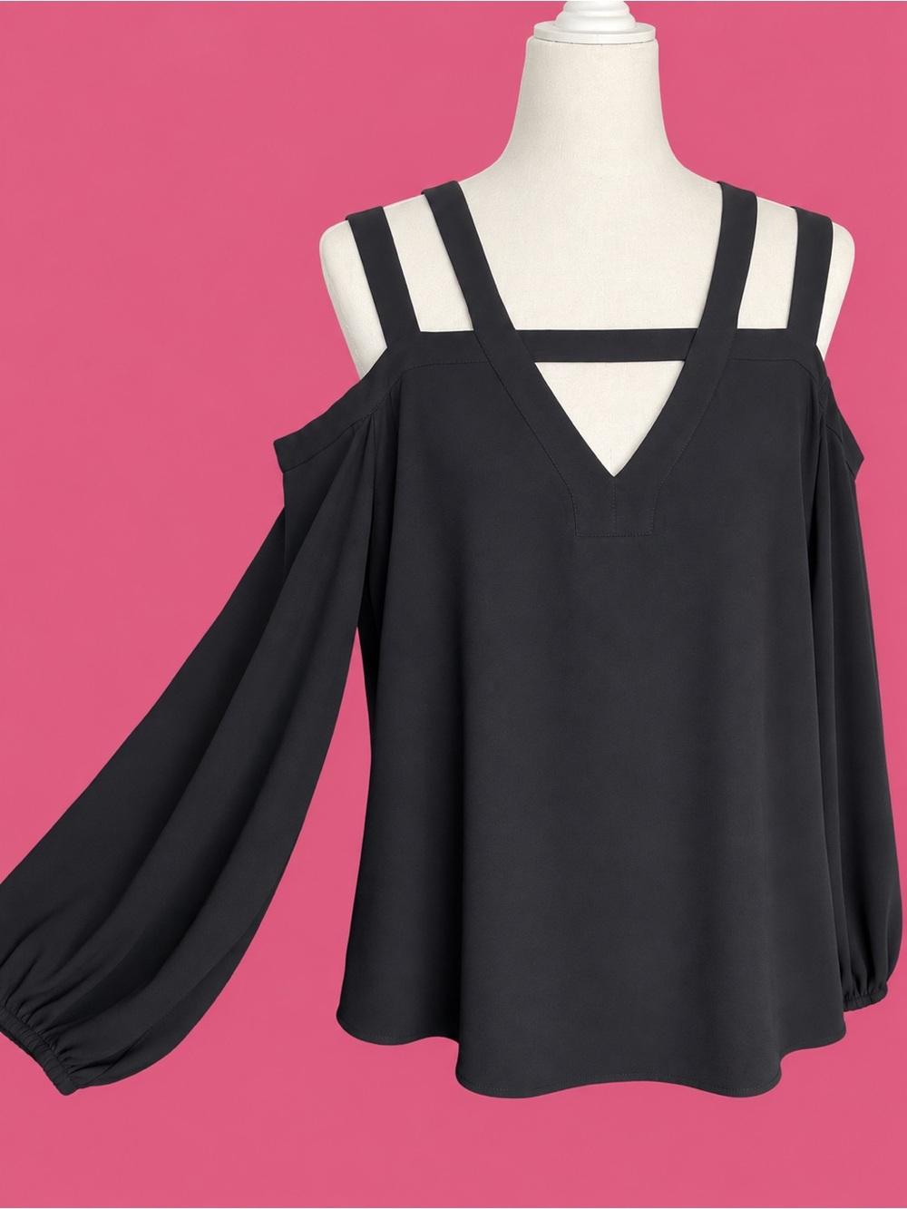 Rare Archival BCBG MAXAZRIA Black Long Sleeve Cold Shoulder Strappy Top